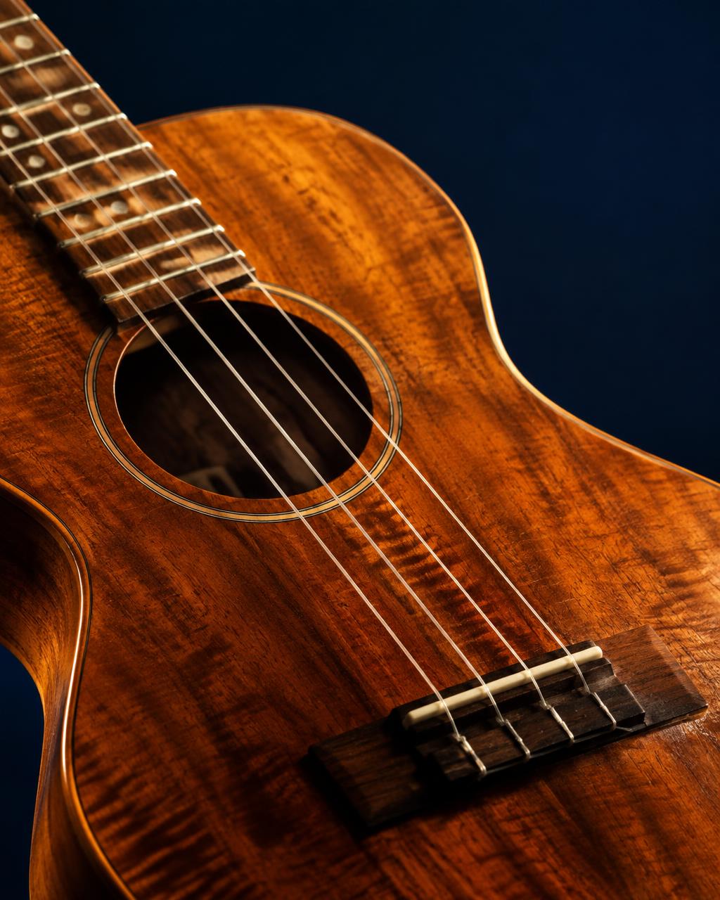 Close-up of a wooden ukulele